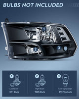 Nilight 2009 2010 2011 2012 2013 2014 2015 2016 2017 2018 Dodge Ram 1500 2500 3500 4500 5500 Headlight Assembly Black Case Clear Reflector, view 2