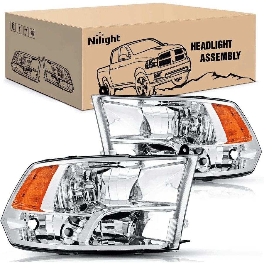 Nilight 2009 2010 2011 2012 2013 2014 2015 2016 2017 2018 Dodge Ram 1500 2500 3500 Headlight Assembly Chrome Case Amber Reflector