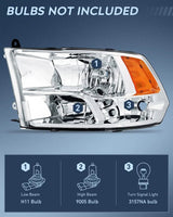 Nilight 2009 2010 2011 2012 2013 2014 2015 2016 2017 2018 Dodge Ram 1500 2500 3500 Headlight Assembly Chrome Case Amber Reflector, view 2