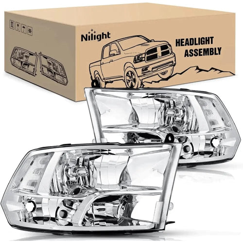 Nilight 2009 2010 2011 2012 2013 2014 2015 2016 2017 2018 Dodge Ram 1500 2500 3500 4500 5500 Headlight Assembly Chrome Case Clear Reflector