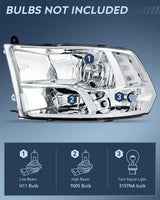 Nilight 2009 2010 2011 2012 2013 2014 2015 2016 2017 2018 Dodge Ram 1500 2500 3500 4500 5500 Headlight Assembly Chrome Case Clear Reflector, view 2