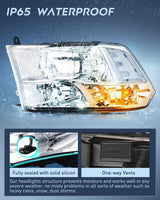 Nilight 2009 2010 2011 2012 2013 2014 2015 2016 2017 2018 Dodge Ram 1500 2500 3500 4500 5500 Headlight Assembly Chrome Case Clear Reflector, view 6