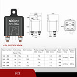 Nilight 200A Starter Relay 4 Pin Split Switch 12V Continuous Heavy Duty SPST High Current Terminal Car On Off Control for Automotive Truck RV Camper, view 3