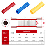 Nilight 200PCS Electrical Butt Connectors AWG 22-10 Insulated Wire Crimp Connector Splice Blue Red Yellow for Automotive Marine Wiring, view 3