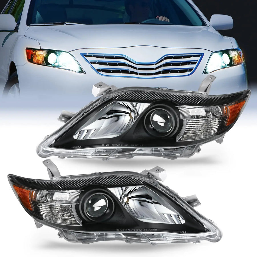Nilight 2010 2011 Toyota Camry Headlight Assembly Black Housing Amber Reflector Upgraded Clear Lens