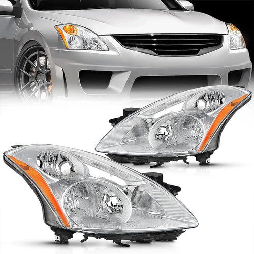 Nilight 2010 2011 2012 Nissan Altima 4Door Sedan Headlight Assembly Chrome Housing Amber Reflector Upgraded Clear Lens