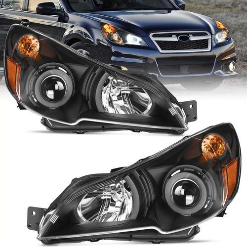 Nilight 2010 2011 2012 2013 2014 Subaru Legacy/Outback Headlight Assembly Black Housing Amber Reflector