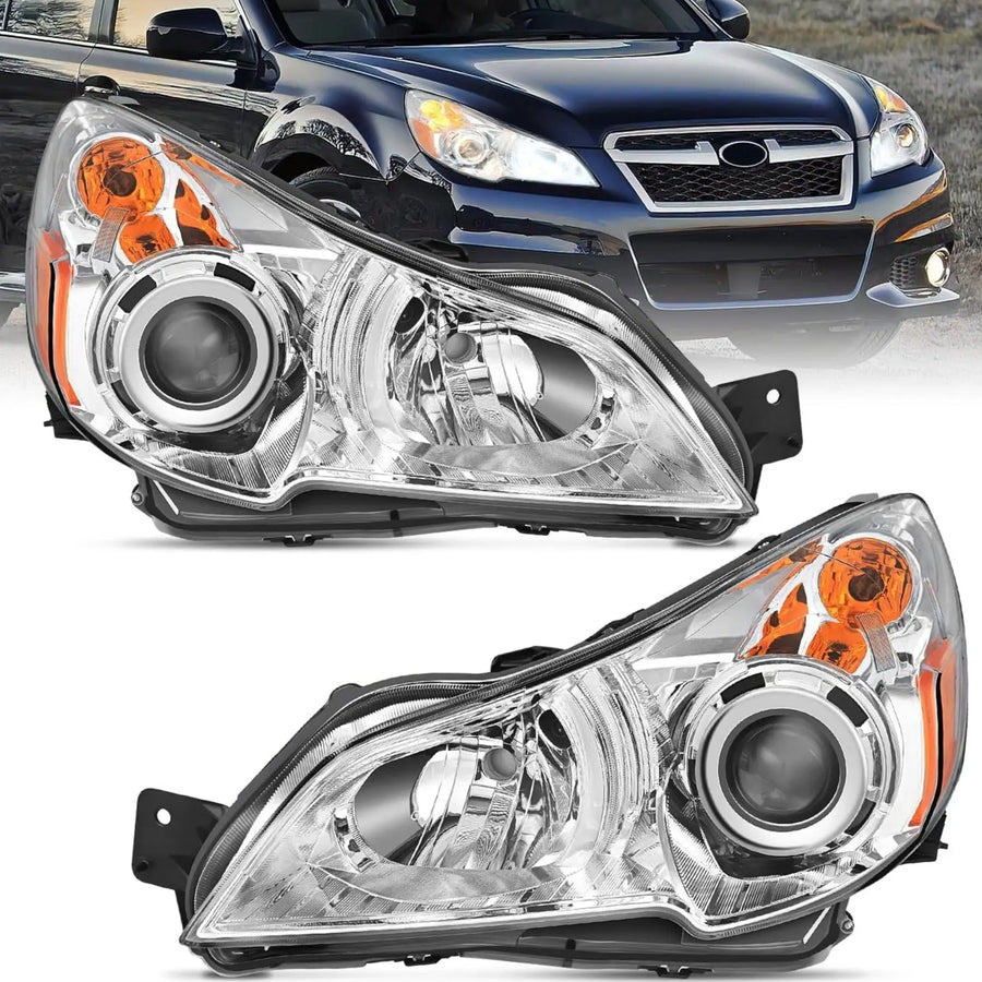 Nilight 2010 2011 2012 2013 2014 Subaru Legacy/Outback Headlight Assembly Chrome Housing Amber Reflector Clear Lens
