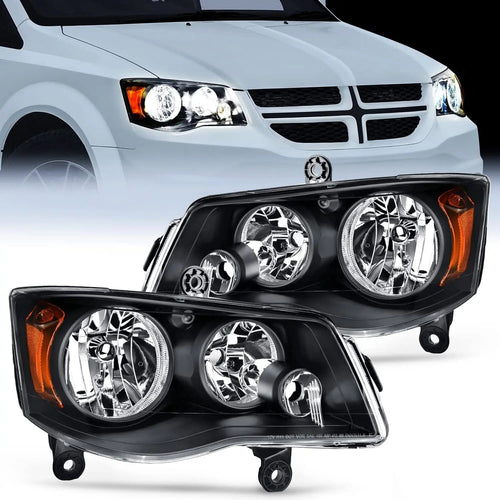Nilight 2011 2012 2013 2014 2015 2016 2017 2018 2019 Dodge Grand Caravan 2008 2009 2010 Chrysler Town Country Headlight Assembly Black Case Amber Reflector