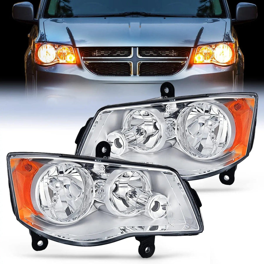 Nilight 2011 2012 2013 2014 2015 2016 2017 2018 2019 Dodge Grand Caravan 2008 2009 2010 2011 2012 2013 2014 2015 2016 Chrysler Town Country Headlight Assembly Black Case Amber Reflector