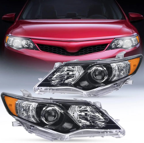 Nilight 2012 2013 2014 Toyota Camry L/LE/XLE/Hybrid LE XLE Headlight Assembly Black Housing Amber Reflector