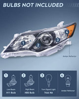 Nilight 2012 2013 2014 Toyota Camry L/LE/XLE/Hybrid LE XLE Headlight Assembly Black Housing Amber Reflector, view 2