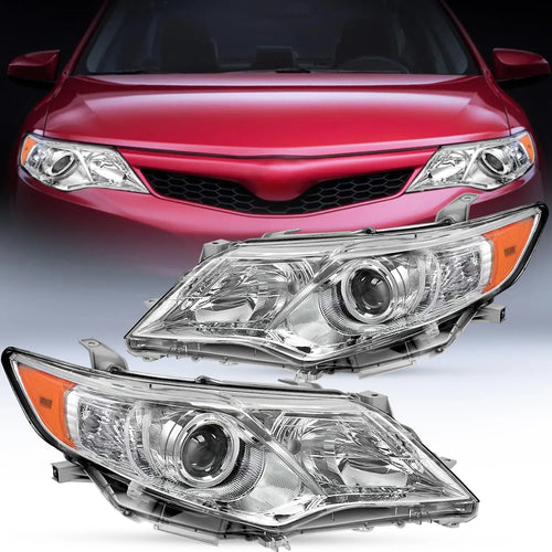 Nilight 2012 2013 2014 Toyota Camry L/LE/XLE/Hybrid LE XLE Headlight Assembly Chrome Housing Amber Reflector Clear Lens