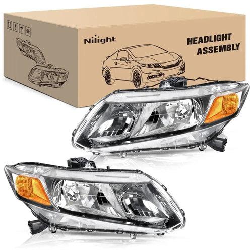 Nilight 2012 2013 2014 2015 Honda Civic Sedan 4-Door 2012-2013 Civic Coupe 2-Door Headlight Assembly Black Case Amber Reflector