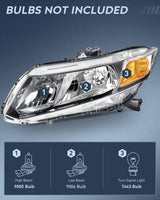 Nilight 2012 2013 2014 2015 Honda Civic Sedan 4-Door 2012-2013 Civic Coupe 2-Door Headlight Assembly Black Case Amber Reflector, view 2
