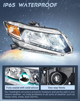 Nilight 2012 2013 2014 2015 Honda Civic Sedan 4-Door 2012-2013 Civic Coupe 2-Door Headlight Assembly Black Case Amber Reflector, view 5