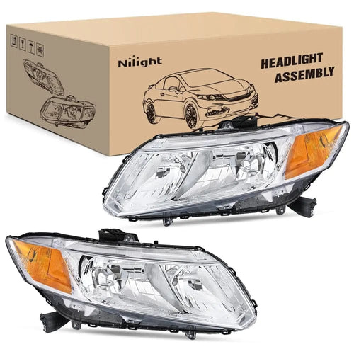 Nilight 2012 2013 2014  2015 Honda Civic Sedan 4-Door 2012-2013 Civic Coupe 2-Door Headlight Assembly Chrome Case Amber Reflector