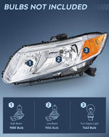 Nilight 2012 2013 2014  2015 Honda Civic Sedan 4-Door 2012-2013 Civic Coupe 2-Door Headlight Assembly Chrome Case Amber Reflector, view 2