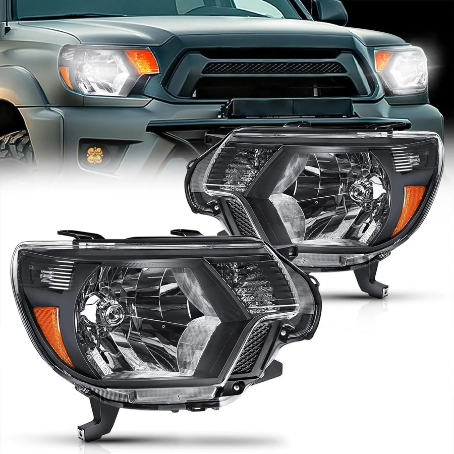 Nilight 2012 2013 2014 2015 Toyota Tacoma Headlight Assembly Black Housing Amber Reflector Clear Lens