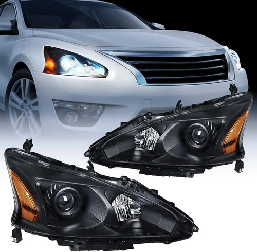 Nilight 2013 2014 2015 Nissan Altima 4 Door Sedan Headlight Assembly Black Case Amber Reflector