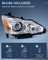 Nilight 2013 2014 2015 Nissan Altima 4 Door Sedan Headlight Assembly Chrome Case Amber Reflector, view 2