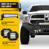 Nilight 2013 2014 2015 2016 2017 2018 Dodge Ram 1500 Front Bumper Full Width Solid Steel with Winch Plate Offroad 120W LED Light Bar 2Pcs 18W Light Pods D-Rings, view 4