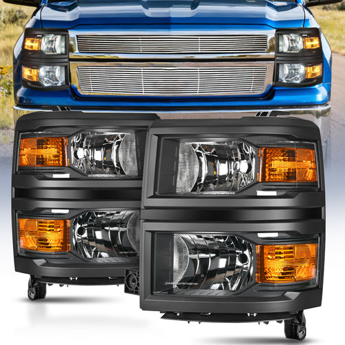 Nilight 2014 2015 Chevy Silverado 1500 Headlight Assembly Black Housing Amber Reflector