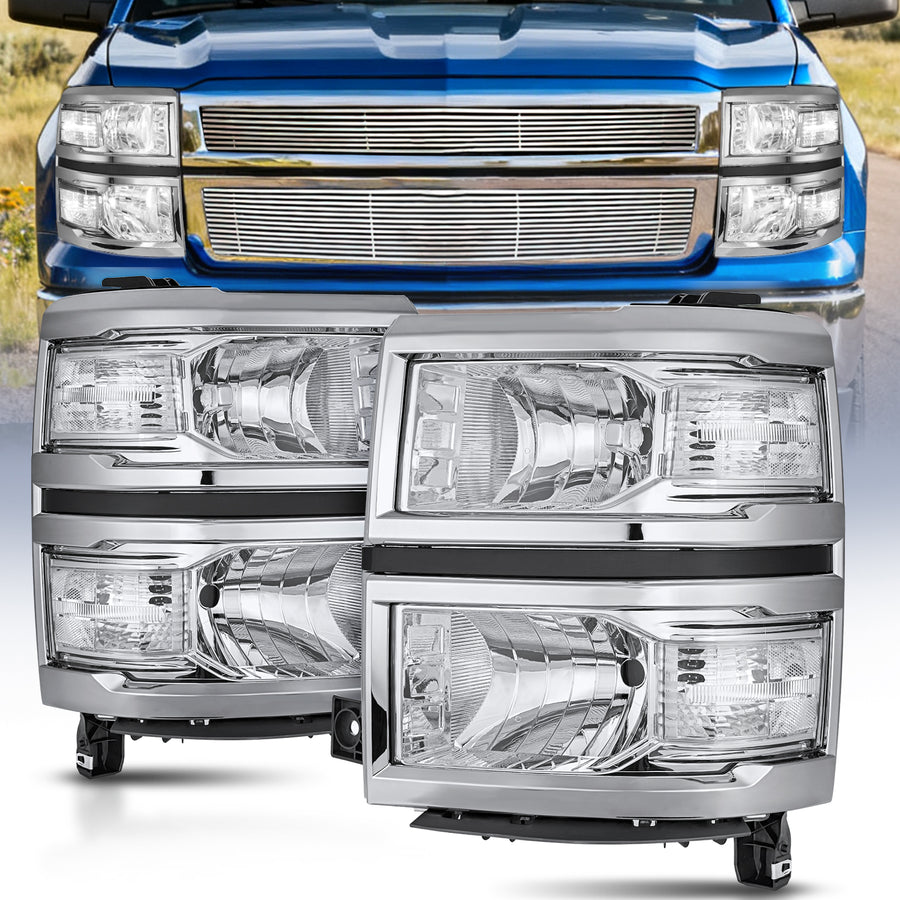 Nilight 2014 2015 Chevy Silverado 1500 Headlight Assembly Chrome Housing Clear Reflector