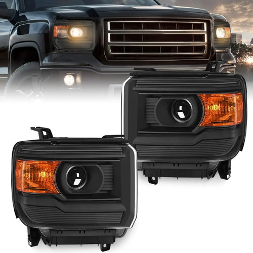 Nilight 2014 2015 2016 2017 2018 GMC Sierra 1500 2500HD 3500HD Base Headlight Assembly Black Housing Amber Reflector Clear Lens(Not Compatible w/ models w/ factory LED Day Time Running Lights)