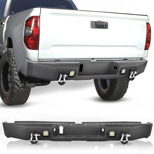 Nilight Rear Step Bumper for 2014 2015 2016 2017 2018 2019 2020 2021 Toyota Tundra Full Width Pickup Truck Rear Step Textured Black Steel with 2X Upgraded 18W LED Lights D-Rings