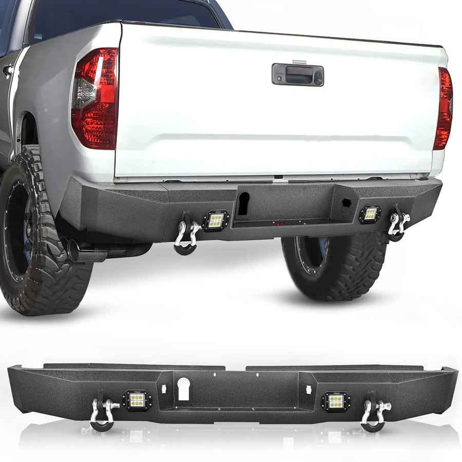 Nilight Rear Step Bumper for 2014 2015 2016 2017 2018 2019 2020 2021 Toyota Tundra Full Width Pickup Truck Rear Step Textured Black Steel with 2X Upgraded 18W LED Lights D-Rings