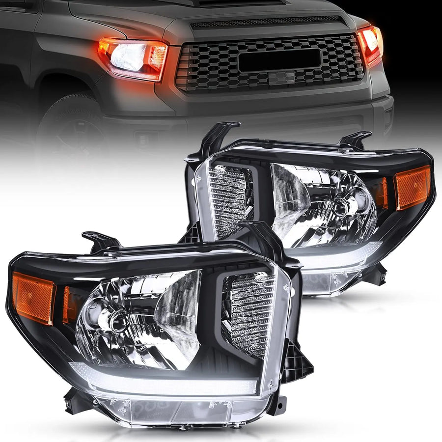 Nilight 2014 2015 2016 2017 2018 2019 2020 2021 Toyota Tundra Headlight Assembly Black Housing Amber Reflector Clear Lens