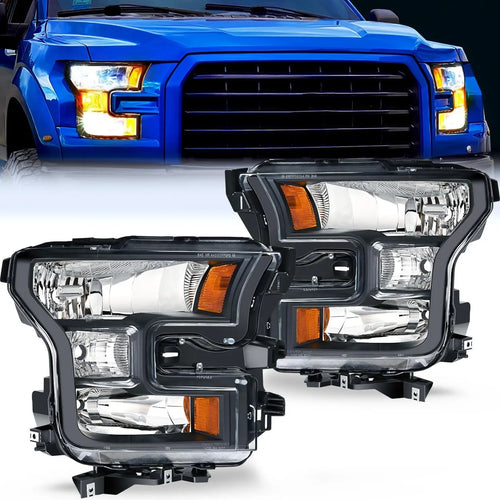Nilight 2015 2016 2017 Ford F150 Headlight Assembly Black Housing Amber Reflector Upgraded Clear Lens