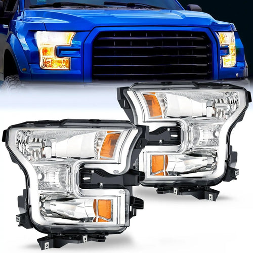 Nilight 2015 2016 2017 Ford F150 Headlight Assembly Chrome Housing Amber Reflector Upgraded Clear Lens