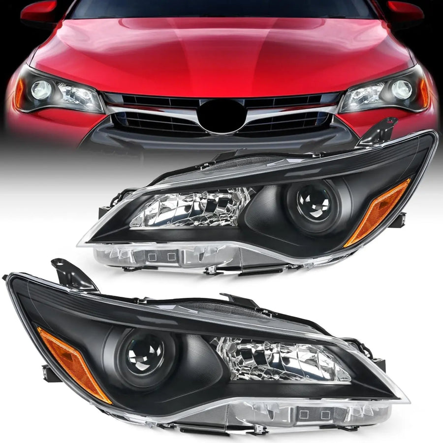 Nilight 2015 2016 2017 LE SE XLE Toyota Camry Headlight Assembly Black Housing Amber Reflector Clear Lens