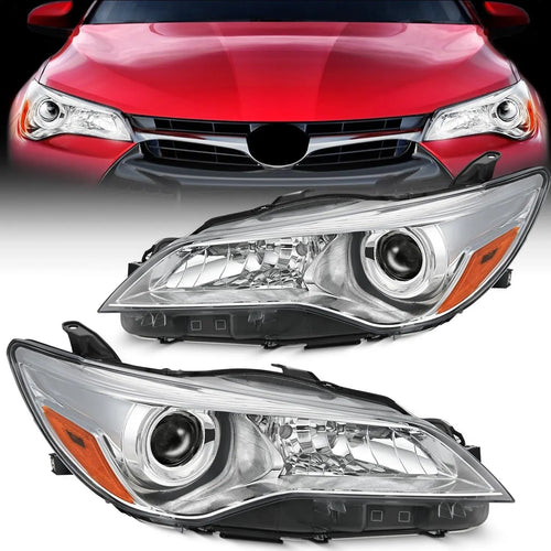 Nilight 2015 2016 2017 LE SE XLE Toyota Camry Headlight Assembly Chrome Housing Amber Reflector Clear Lens