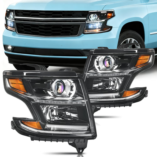 Nilight 2015 2016 2017 2018 2019 2020 Chevy Tahoe Suburban Headlight Assembly Black Housing Amber Reflector Clear Lens