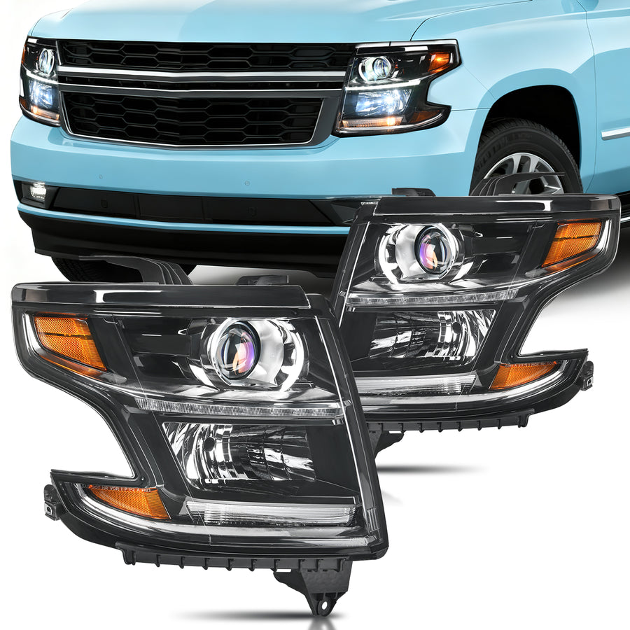 Nilight 2015 2016 2017 2018 2019 2020 Chevy Tahoe Suburban Headlight Assembly Black Housing Amber Reflector Clear Lens