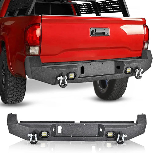 Nilight 2016 2017 2018 2019 2020 2021 2022 2023 2024 Toyota Tacoma Rear Step Bumper Full Width Textured Black Solid Steel Off-Road with 2Pcs Upgraded 18W LED Lights D-Rings