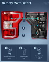 Nilight 2018 2019 2020 Ford F150 Tail light Assembly Rear Lamp Replacement OE Style Red Housing with Bulbs and Harness Driver Passenger side, view 2