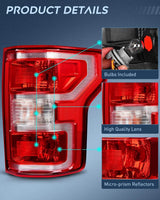 Nilight 2018 2019 2020 Ford F150 Tail light Assembly Rear Lamp Replacement OE Style Red Housing with Bulbs and Harness Driver Passenger side, view 6
