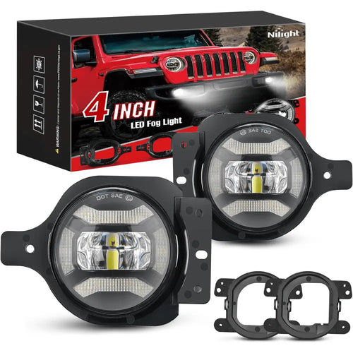 Nilight 2018 2019 2020 2021 Jeep Wrangler JL JT JLU Gladiator Fog Light Assembly DRL Clear Lens