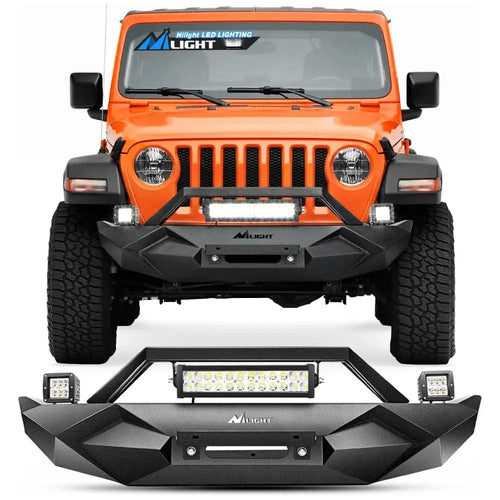 Nilight 2018 2019 2020 2021 2022 2023 Jeep Wrangler JL Front Bumper Winch Plate with 72W LED Light Bar 2Pcs 18W LED Work Light Pod License Plate Bracket