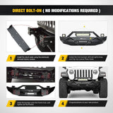 Nilight 2018 2019 2020 2021 2022 2023 Jeep Wrangler JL Front Bumper Winch Plate with 72W LED Light Bar 2Pcs 18W LED Work Light Pod License Plate Bracket, view 2