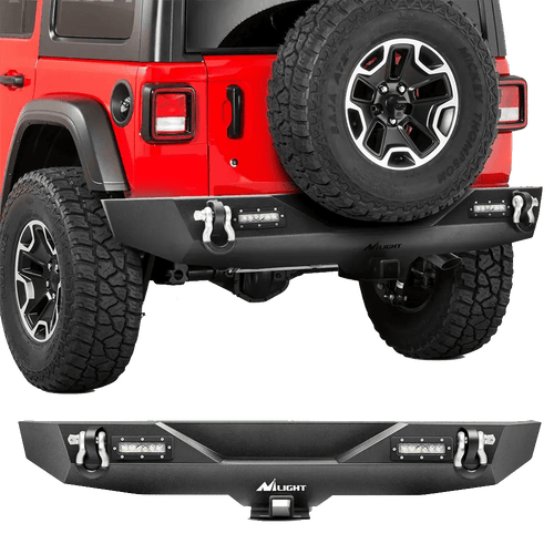 Nilight 2018 2019 2020 2021 2022 2023 Jeep Wrangler JL Rear Bumper Rock Crawler Bumper with 2Pcs Hitch Receiver 2Pcs Upgraded 18W LED Lights D-Rings Textured Black