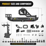 Nilight 2018 2019 2020 2021 2022 2023 2024 Jeep Wrangler JL JLU Unlimited (2/4 Doors) Rear Bumper Spare Tire Carrier 2inch Hitch Receiver License Plate Bracket 2 LED Lights D-rings, view 2