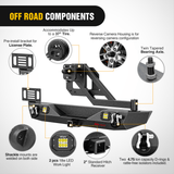 Nilight 2018 2019 2020 2021 2022 2023 2024 Jeep Wrangler JL JLU Unlimited (2/4 Doors) Rear Bumper Spare Tire Carrier 2inch Hitch Receiver License Plate Bracket 2 LED Lights D-rings, view 3
