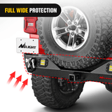 Nilight 2018 2019 2020 2021 2022 2023 2024 Jeep Wrangler JL JLU Unlimited (2/4 Doors) Rear Bumper Spare Tire Carrier 2inch Hitch Receiver License Plate Bracket 2 LED Lights D-rings, view 6