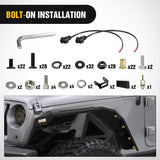 Nilight 2018 2019 2020 2021 2022 2023 2024 2025 Jeep Wrangler JL & JLU Unlimited 2/4Doors (No fit 2020+ Gladiator JT) Wide Flat Front Fender Flares w/LED Lights Turn Signal Lights DRL, view 5