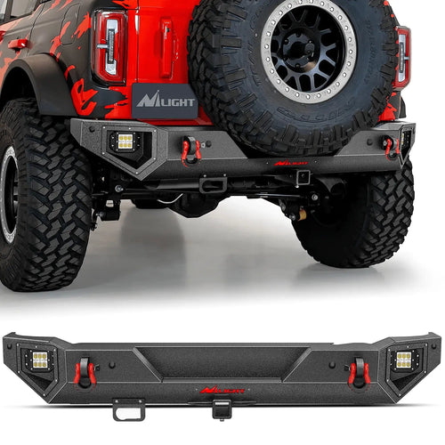 Nilight 2021 2022 2023 2024 Ford Bronco Rear Bumper Rock Crawler Bumper with Hitch Receiver 2Pcs Upgraded 18W Flood LED Work Light Wire Hole